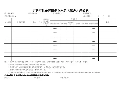 长沙市社会保险参保人员异动表(减少)