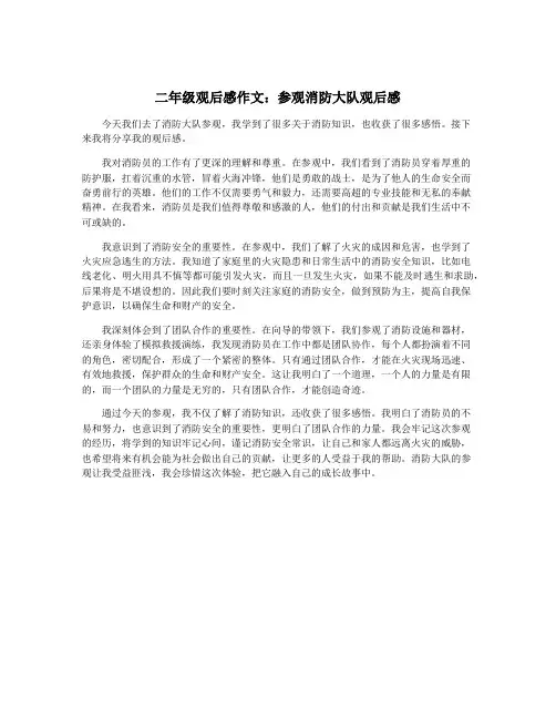 二年级观后感作文：参观消防大队观后感