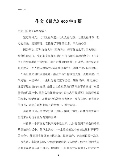 作文《目光》600字5篇
