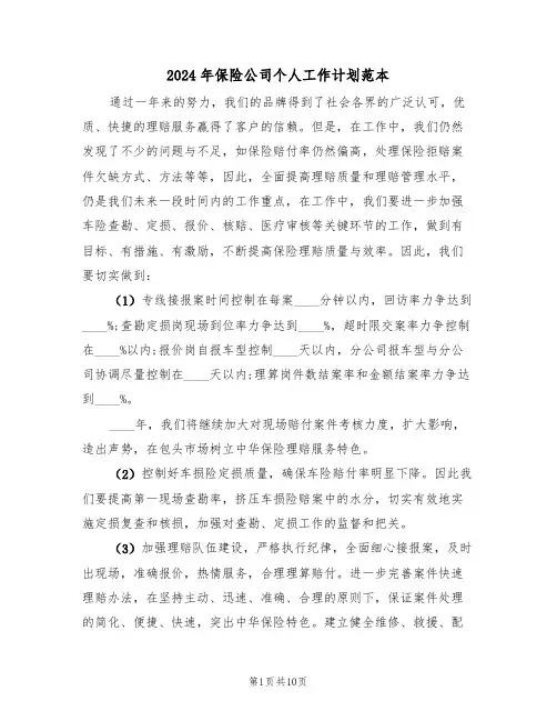 2024年保险公司个人工作计划范本(四篇)