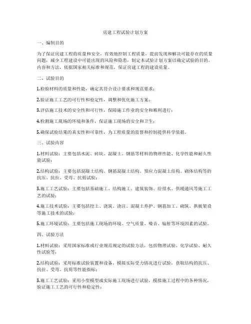 房建工程试验计划方案