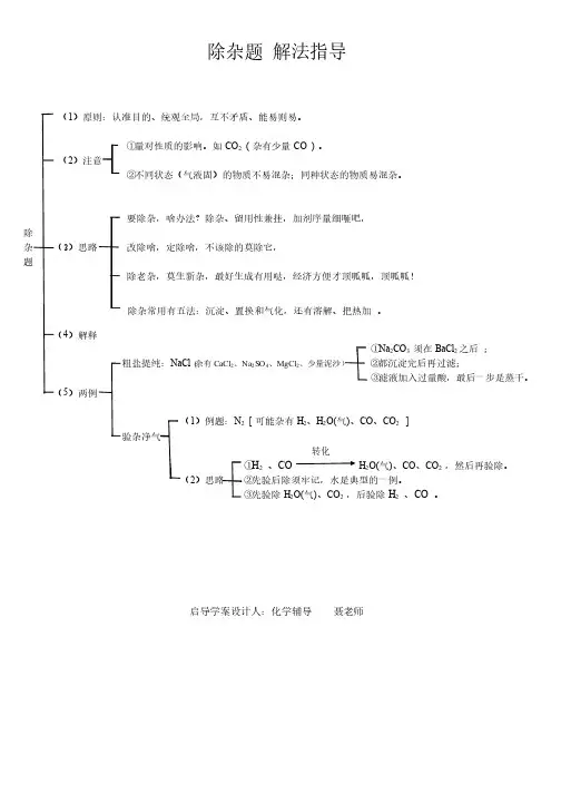 初中化学除杂题解法指导与专项训练（附答案）