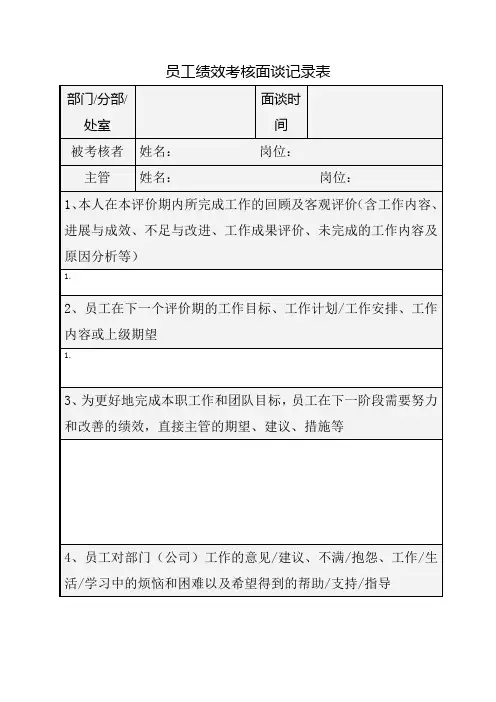 员工绩效考核面谈记录表