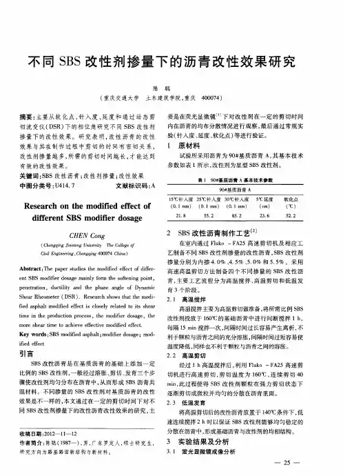 不同SBS改性剂掺量下的沥青改性效果研究