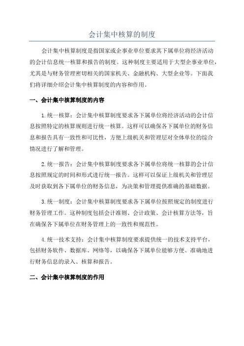 会计集中核算的制度