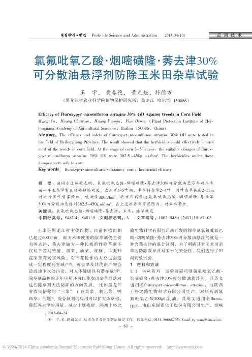 30%氯氟吡氧乙酸 烟嘧磺隆 莠去津可分散油悬浮剂防除玉米田杂草试验