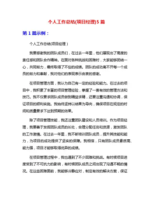 个人工作总结(项目经理)5篇