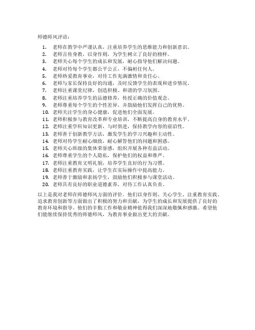 师德师风评语