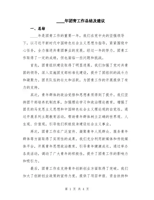 2024年团青工作总结及建议