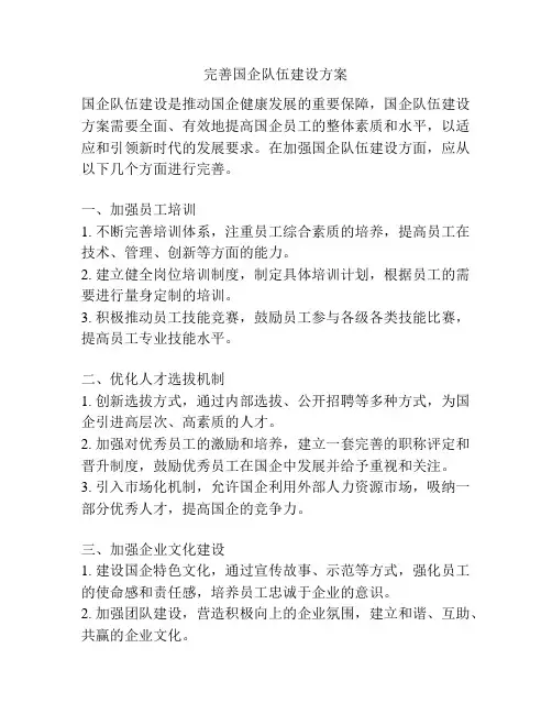 完善国企队伍建设方案