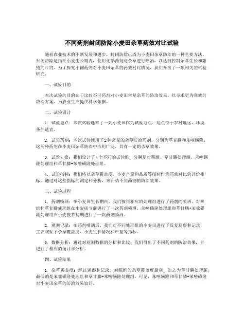 不同药剂封闭防除小麦田杂草药效对比试验