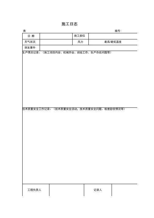施工日志空白表格及范文