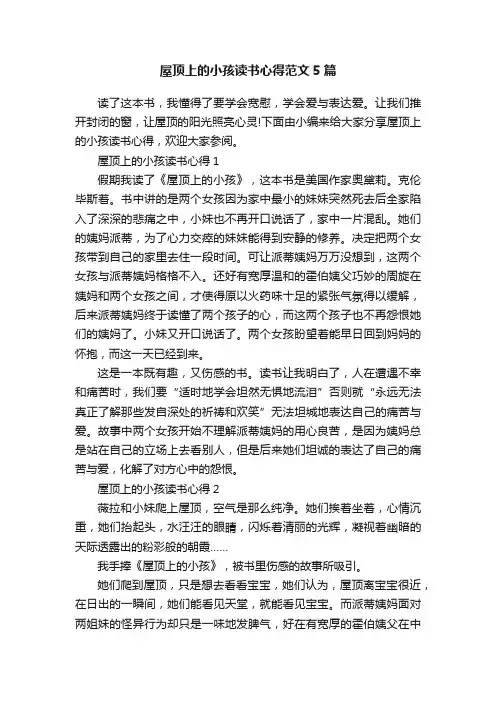 屋顶上的小孩读书心得范文5篇