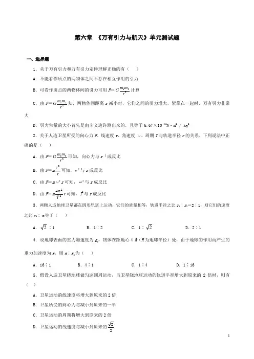 【试题】必修二第六章《万有引力与航天》单元测试题
