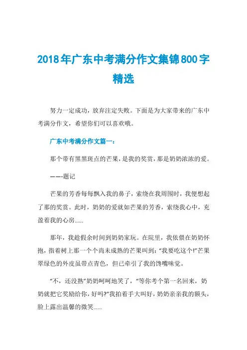 2018年广东中考满分作文集锦800字精选