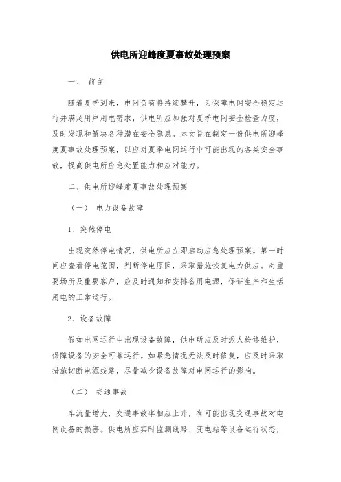 供电所迎峰度夏事故处理预案