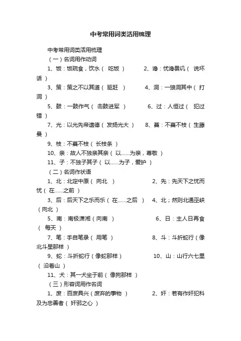 中考常用词类活用梳理