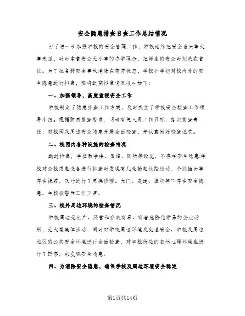 安全隐患排查自查工作总结情况(6篇)