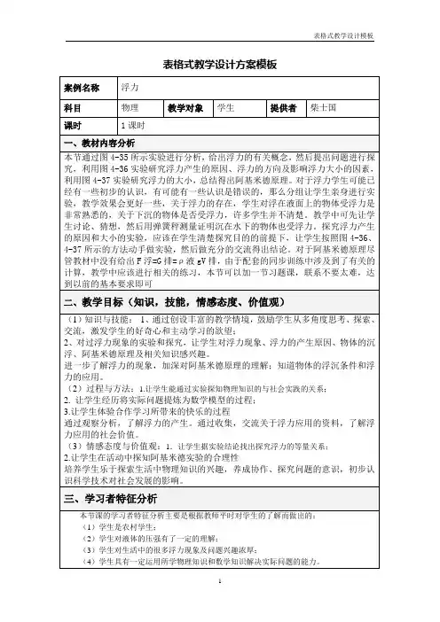 表格式教学设计方案模板