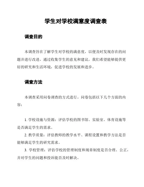 学生对学校满意度调查表