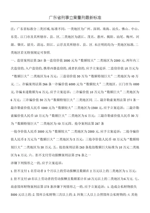 广东省刑事立案量刑标准