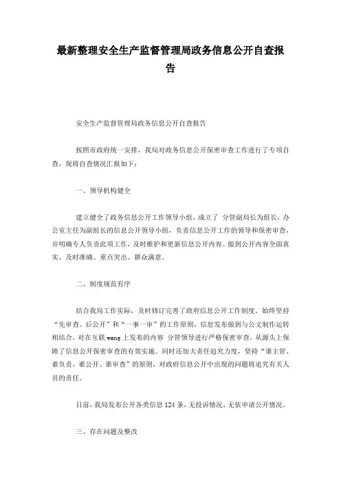最新整理安全生产监督管理局政务信息公开自查报告.docx