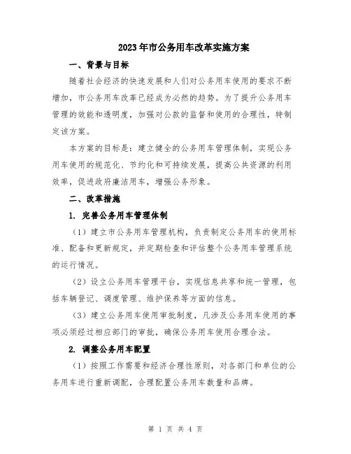 2023年市公务用车改革实施方案