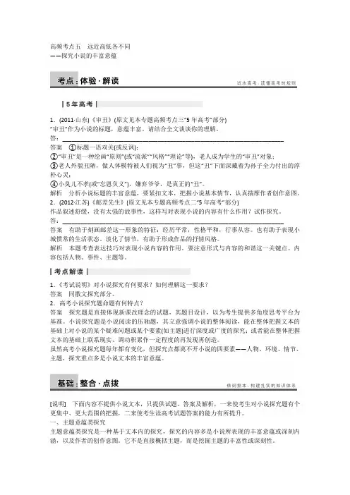 语文配套文档：现代文阅读 高频考点5 探究小说的丰富意蕴 Word版含答案.doc