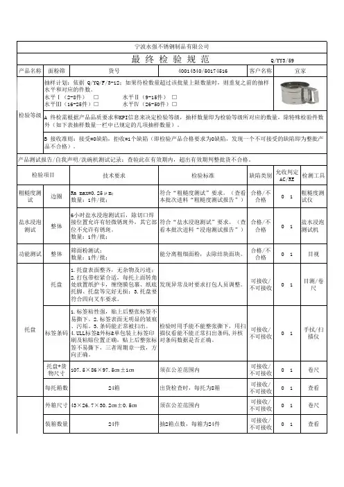 宜家面粉筛最终检验规范