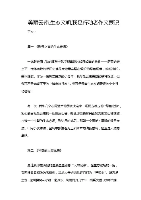美丽云南,生态文明,我是行动者作文题记