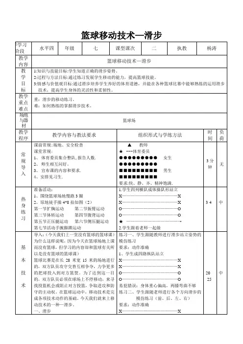 篮球移动技术—滑步 教 案
