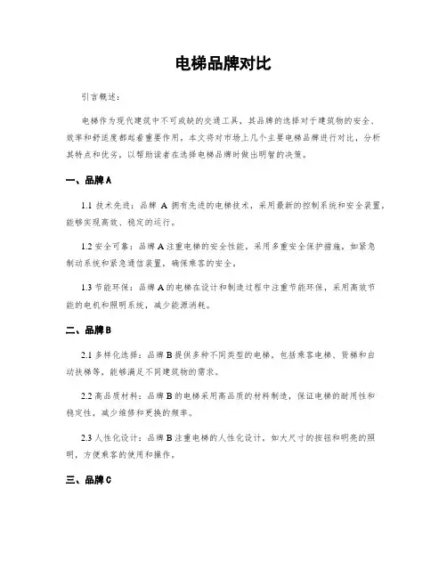 电梯品牌对比