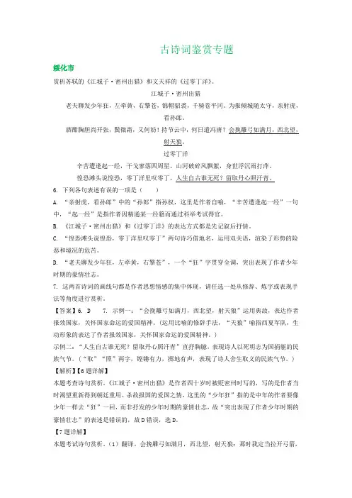 2020年中考语文解析版试卷精选汇编：古诗词鉴赏专题