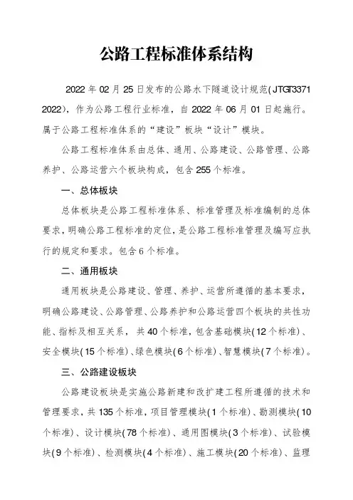公路水下隧道设计规范(JTGT 3371 2022)原文+标准体系结构