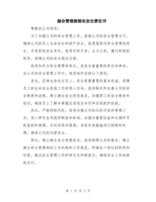 综合管理部部长安全责任书