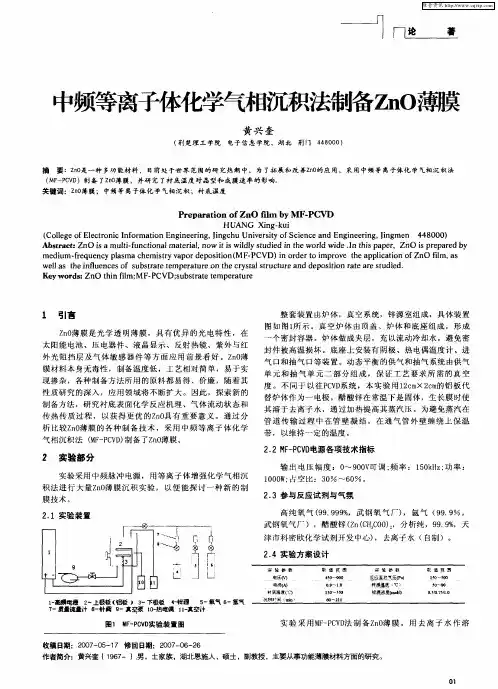 中频等离子体化学气相沉积法制备ZnO薄膜