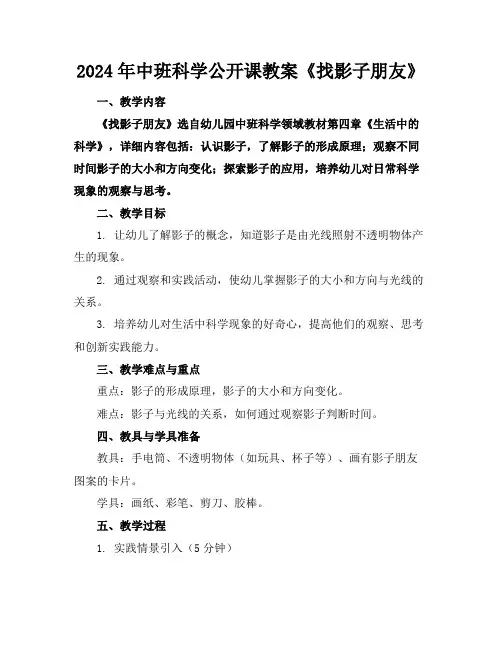 2024年中班科学公开课教案《找影子朋友》