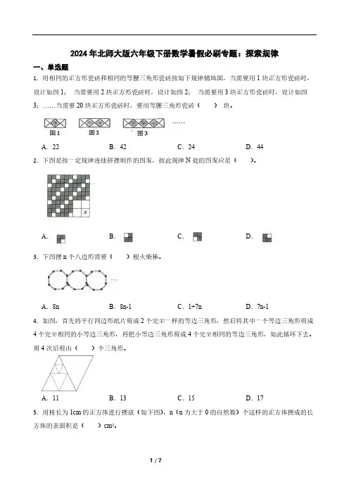 2024年北师大版六年级下册数学暑假必刷专题：探索规律(含答案)