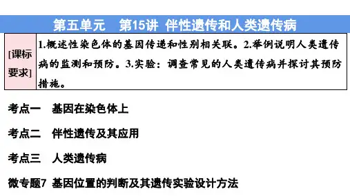 高三生物一轮复习课件第4单元第15讲：伴性遗传和人类遗传病