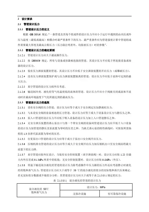 装置工艺管道设计压力和设计温度的规定