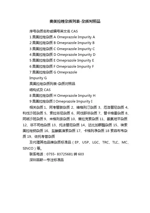 奥美拉唑杂质列表-杂质对照品
