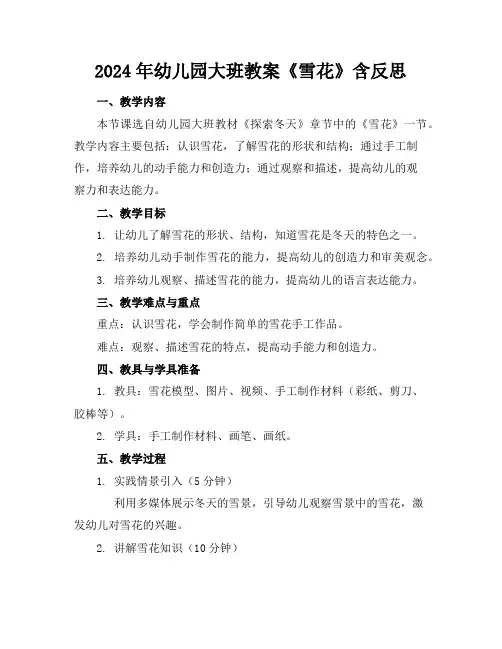 2024年幼儿园大班教案《雪花》含反思