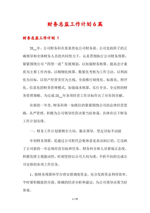 财务总监工作计划6篇