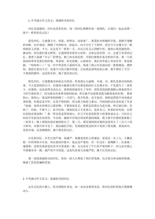 中考满分作文范文：落满阳光的回忆