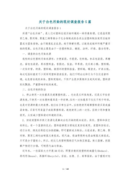 关于白色污染的现状调查报告5篇