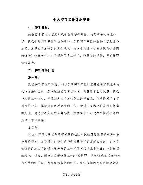 个人实习工作计划安排（五篇）