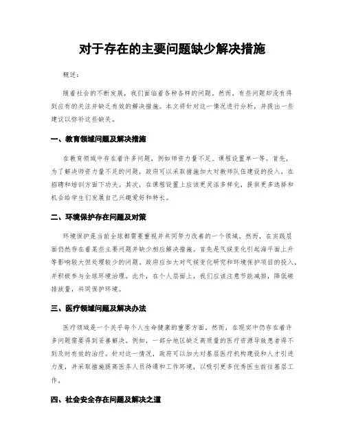 对于存在的主要问题缺少解决措施