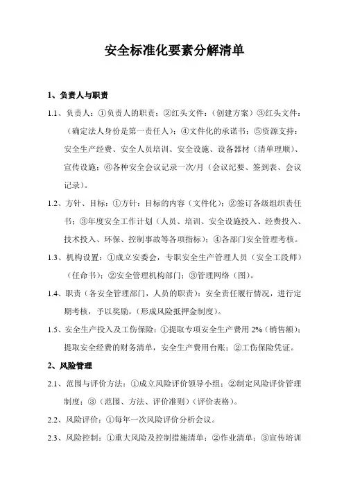 安全标准化要素分解清单