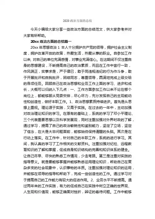 2020政治方面的总结_个人工作总结_