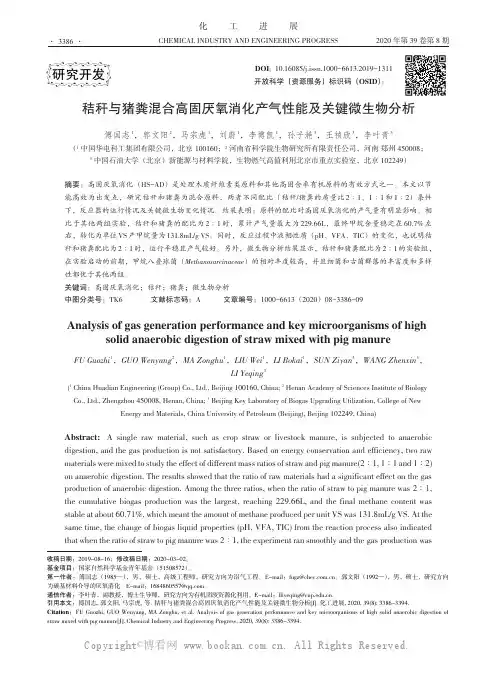 秸秆与猪粪混合高固厌氧消化产气性能及关键微生物分析